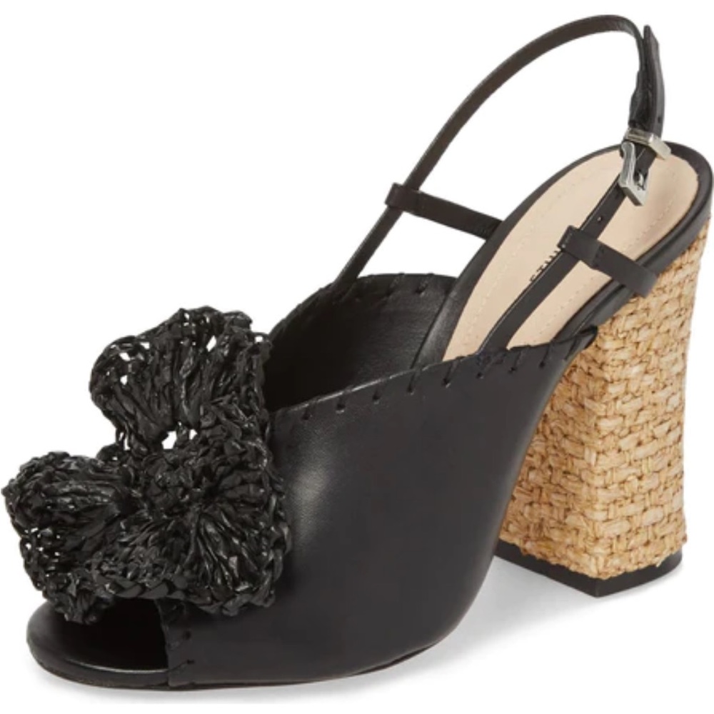 Schutz Milani Leather & Raffia Slingback Sandals In Black size 6